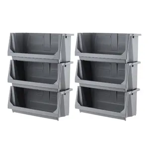 IRIS USA 6 Pack Open Front Storage Bins, Heavy Duty Stackable Bins, Dark Gray