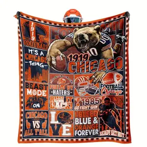 Chicago Fan Fleece Blanket Soft Comfortable Warm Retro Design with Bear Player Illustrations Team History Machine Washable Perfect Gift for All Seasons