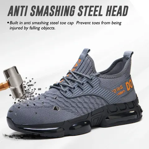 Shenganton Men's Steel-Toe Fabric Work Walking Shoes - Round Toe, Puncture-Proof, Lightweight, Breathable, Lace-Up, Outdoor-Ready All-Season Safety Footwear for Outdoor Workers