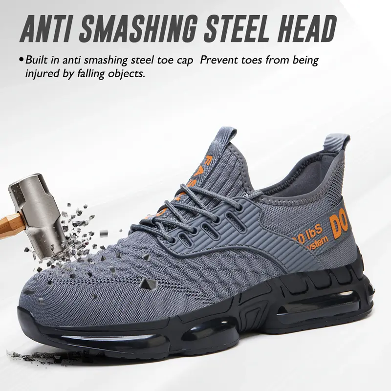 Shenganton Men's Steel-Toe Fabric Work Walking Shoes - Round Toe, Puncture-Proof, Lightweight, Breathable, Lace-Up, Outdoor-Ready All-Season Safety Footwear for Outdoor Workers