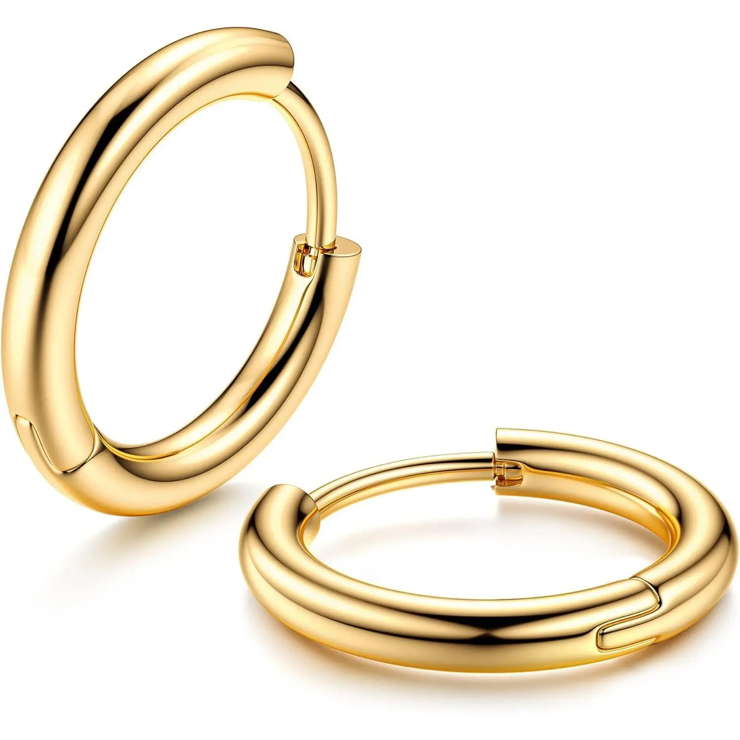 FINREZIO G23 Solid Titanium Hoop Earrings Implant Grade Hypollergenic Small Huggie Hoop Earrings Hinged Sleeper Cartilage Earrings for Women Men Silver Gold Black 8mm 10mm 12mm Daily