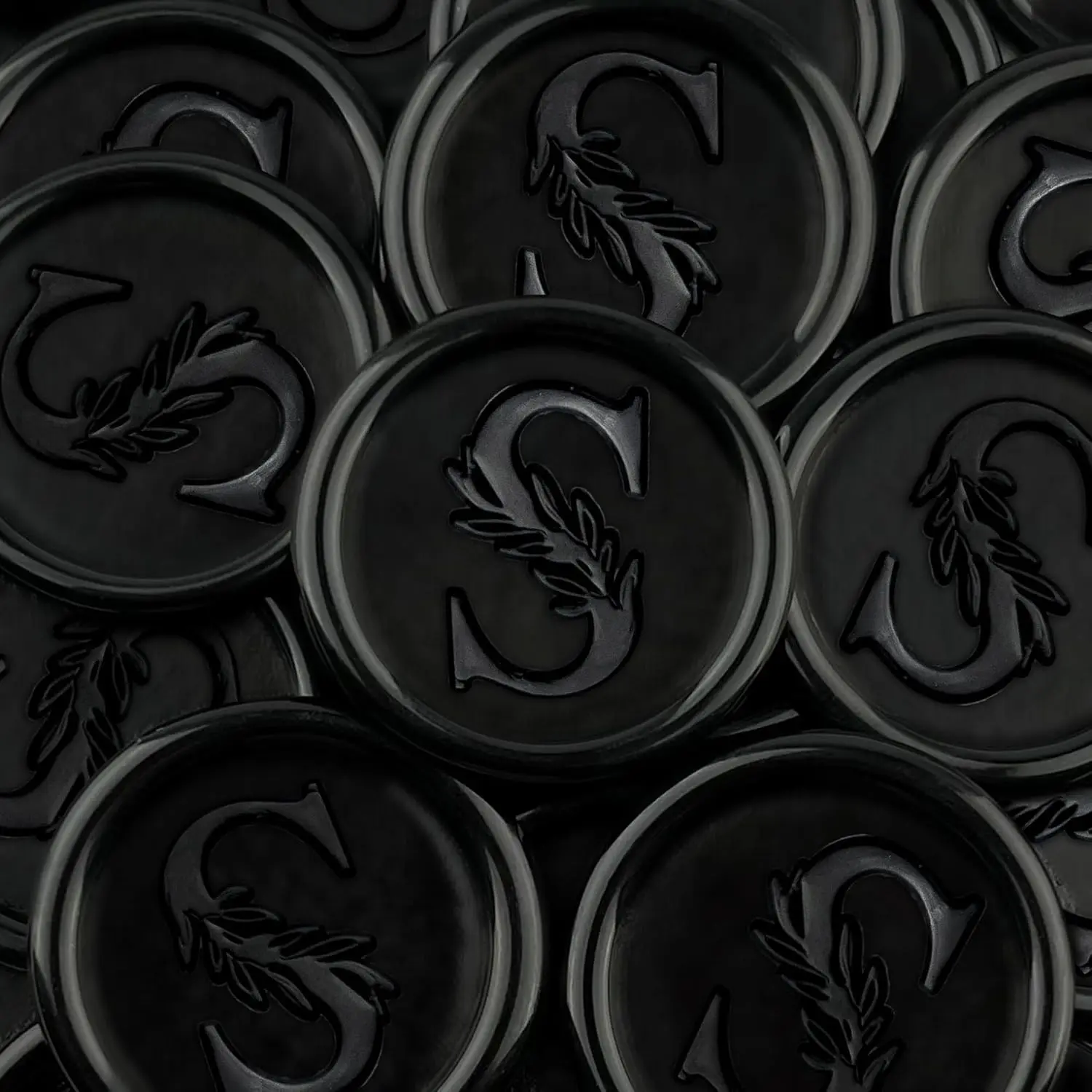 50Pcs Black Handmade Vintage Botanical Leaves Adhesive Wax Seal Stickers for Wedding Party Invitations Envelope Gift Wrap Christmas Initial S Black