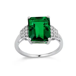 Art Deco Cocktail Statement Engagement Ring 3CT Green Nano Emerald Cut .925 Sterling Silver