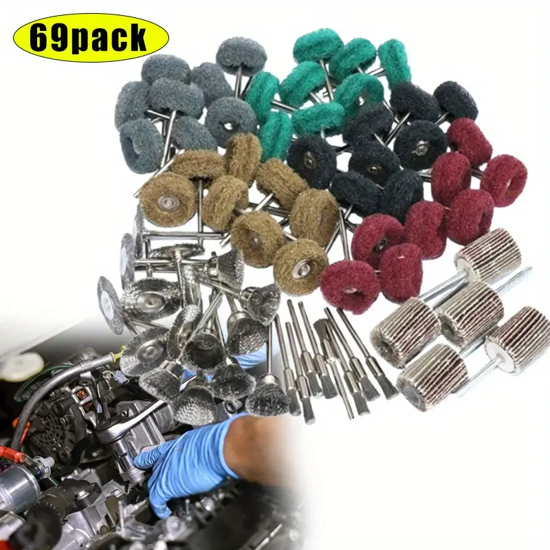 69-Pack Mini Drill Bit Set with Nylon Abrasive Brushes, Polishing Wheels, Buffing Wheels, 24pcs Stainless Steel Wire Brushes & Mandrel - Hand Drill Rotary Tool Accessories for Home Improvement Rust Removal, Rust Removal Products, Detail Work, Deburring