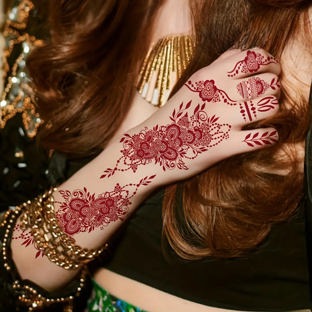 Hand, Back and Arm Body-Art Temporary Tattoo Stickers, 2 Sheets of Lace Mandala and Floral Designs for Men and Women, Henna-Style Tattoo Stickers, Fake Tattoos
