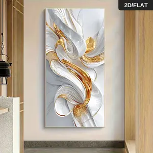 1Pcs Modern Minimalist Abstract Gold Line White Canvas Frameless Decorative Painting Living Room Bedroom Background Wall Art Hanging Nordic Style Home Wall Decor Wall Art