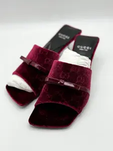 Pre-owned GUCCI GG Jacquard Bow Slide Sandals 37