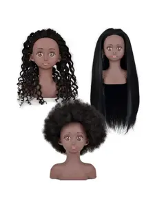 Real Hair Doll Head with Stand, African Curly Hairstyle Model, Girl Gift, Practice Hairstyles, Christmas Gift for Kids, Wig Stand, Mannequin Head