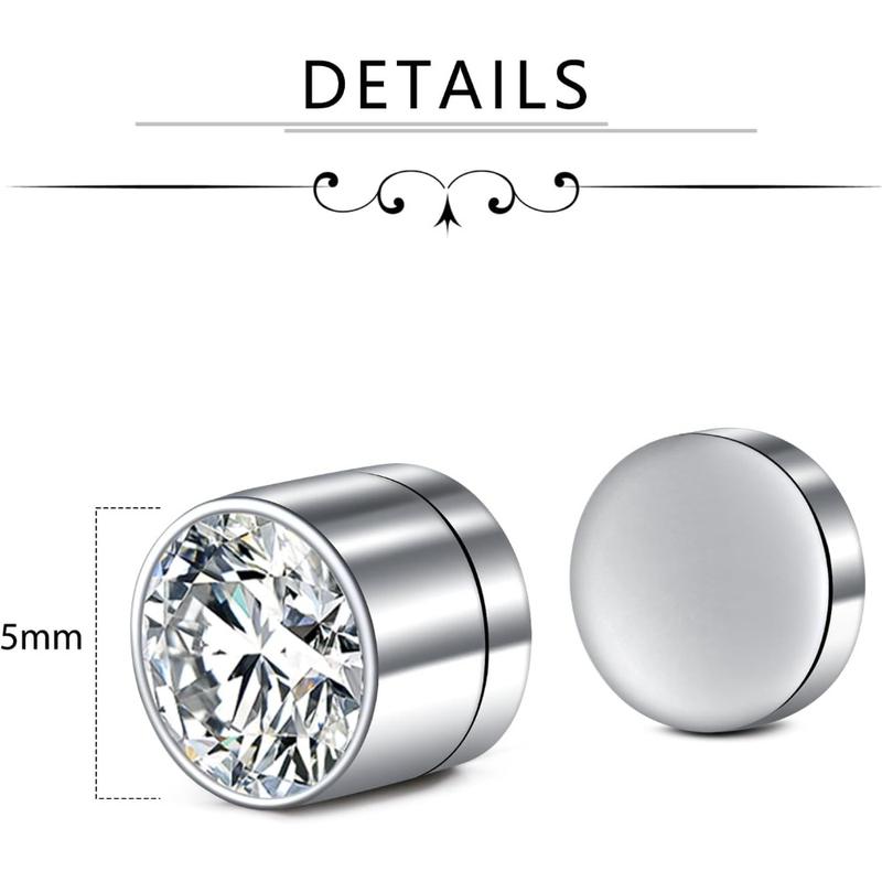 4 Pairs Stud Earrings Fake Cubic Zirconia Diamond Earrings for Women Men Silver