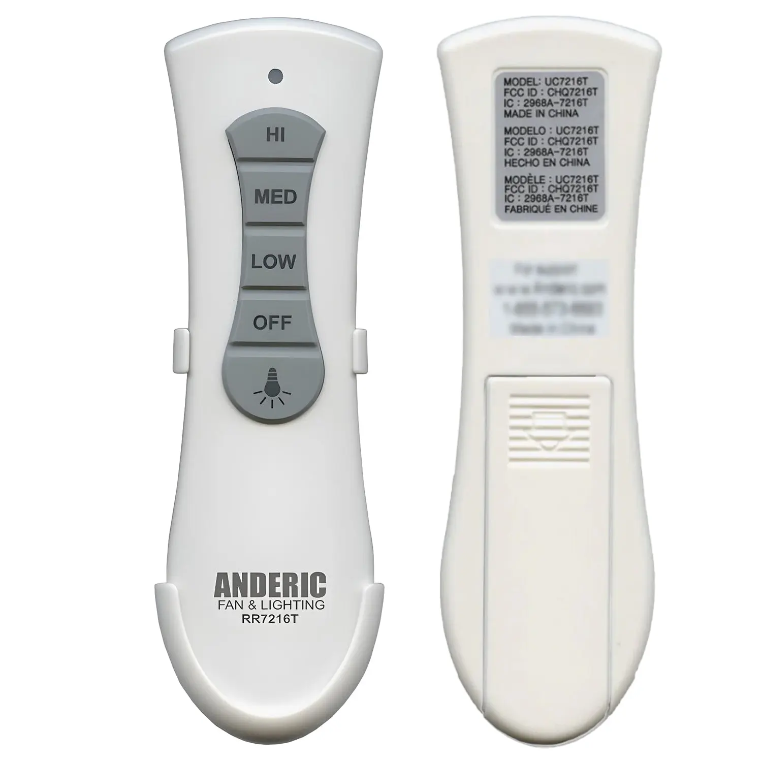 Anderic RR7216T Ceiling Fan Remote Control for UC7216T, CHQ7216T | RF | 4-DIP Pairing | 304 MHz