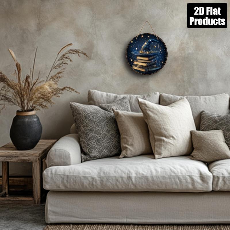 1PC Round Wooden Wall Decoration Magic Hat Theme, Suitable for Bars, Kitchens, Cafes, Home Living Rooms, Office Decorations, Holiday Gifts
