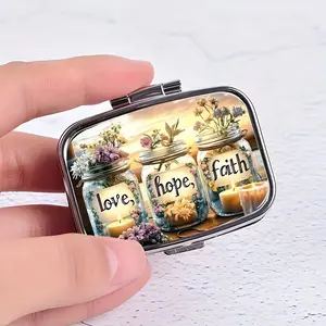 Boho Floral Mason Jar Pill Case with Mirror, 2-Compartment Portable Travel Organiser, Compact Vitamin Holder & Organizer, Home Storage Accessory, Ideal Gift for Her