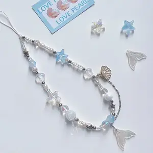 Dreamy Mermaid Sea Shell Phone Chain  DIY beaded ccd chain camera lanyard new Lanyard Charm Strap Bead Cord Bracelet Keychain For iPhone Girl Hanging Rope Jewelry for Women