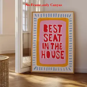 1 pc, wall art, Art Wall Decoration, vintage poster, best seat in the house funny art print, bold font pink playful quote canvas painting, bathroom decor, bathroom aesthetic design, gift for friends, housewarming gift, unframed