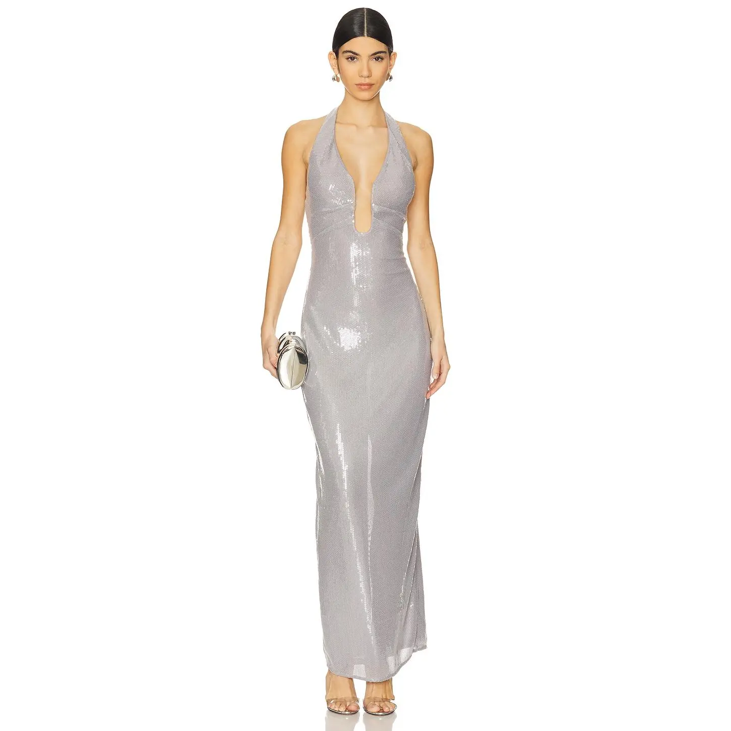 MISHA Alusia Sequin Gown in Pewter