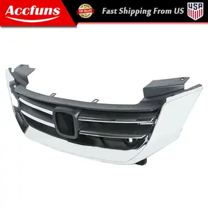 New For 2013-2015 Honda Accord Front Bumper Hood Grille Upper Grill Black&Chrome _ 355426503094