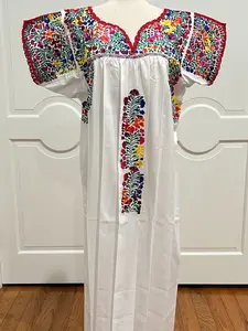 San Antonino Maxi Dress, Oaxaca Mexican dress. hand Embroidered. Silk Threads,