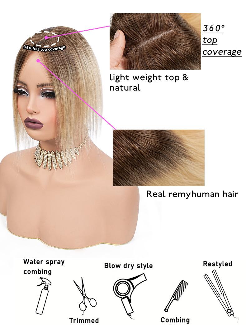 "100% Human Hair 3D Air Bangs Middle Part Clip-In Fringe Extensions, 7×11 Hand-Tied Hair Topper, Invisible T-Shape Secure Clips, Natural Seamless Look for Women 8-12 Inch "	