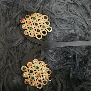Elegant Gold-Tone Filigree Earrings with Multicolor Gemstones for Women's Fashion