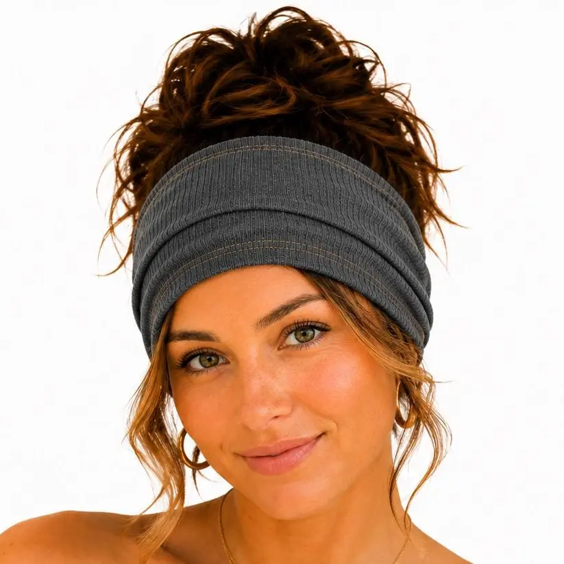 Wide Ribbed Knit Headbands for Women, Handmade USA, Wide Stretchy Hair Bands for Everyday Comfort, Black Gray Olive