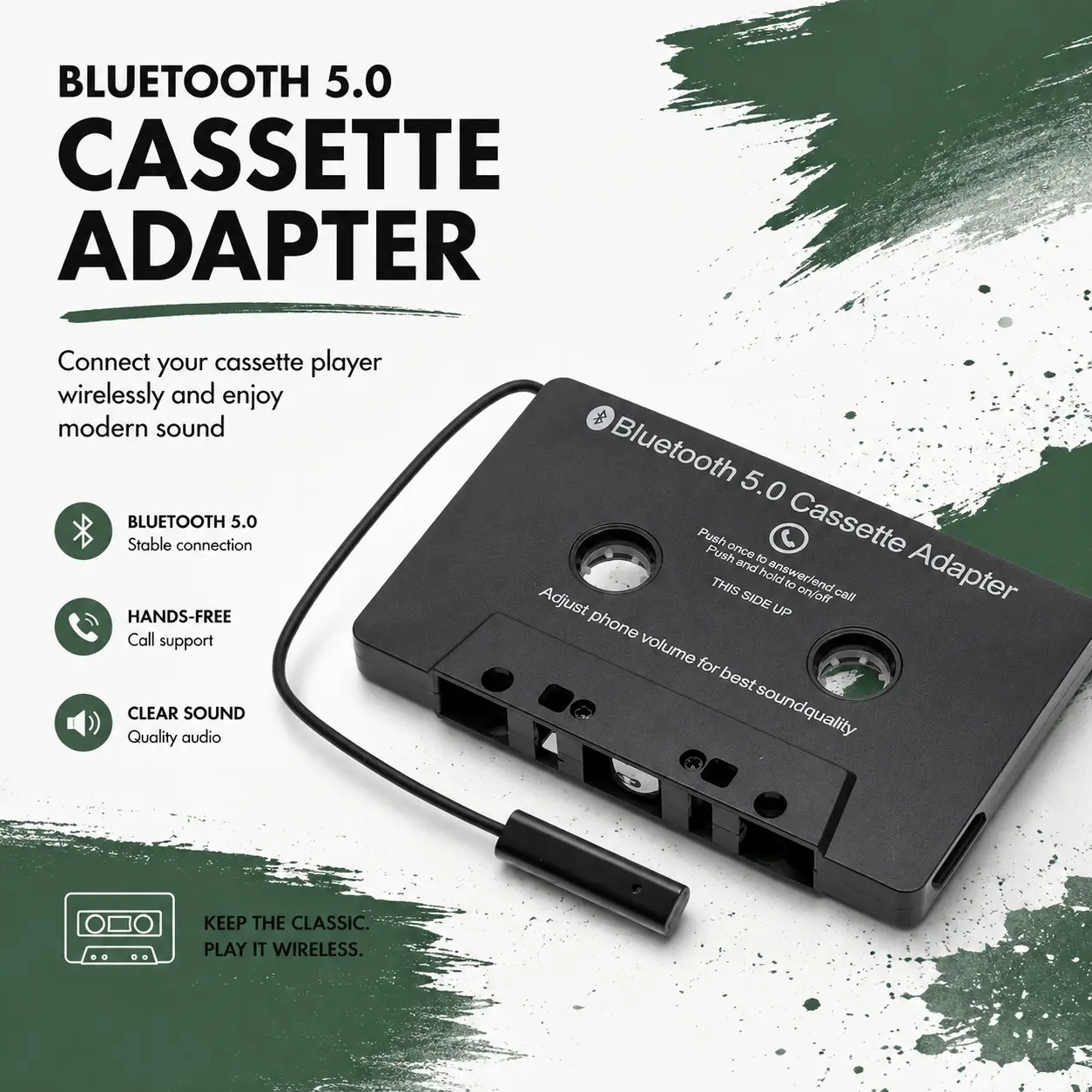 Turn Your Old Car Tape Player into Bluetooth! Wireless Cassette Adapter – Plug & Play, Hands-Free Calls, Stream Music in Seconds