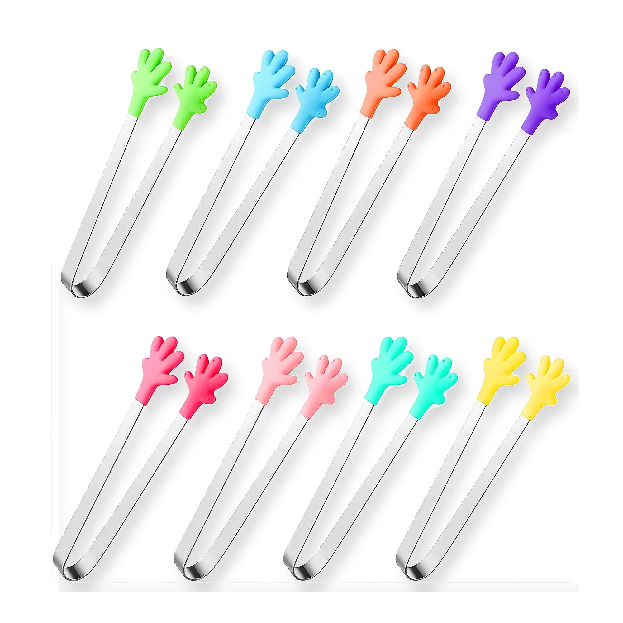 8 Pack Mini Food Tongs, 5.3 Inch Stainless Steel Serving Tongs with Silicone Tips for Candy, Fruit, Appetizers, Ice Cubes and Party Snacks