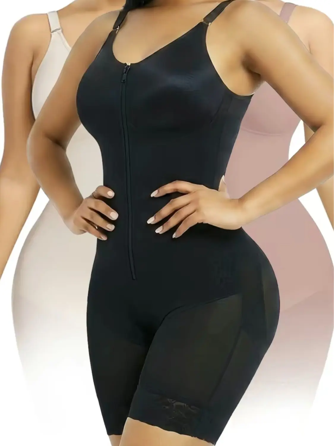 Women's Colombian Fajas Shaper Waist Trainer, Functional Multi-Size Waist Cincher with Zippered Front, Detachable Shoulder Straps, Tummy Control, Butt Lifter & Zipper Crotch, Suitable for Daily Wear or Training Underwear
