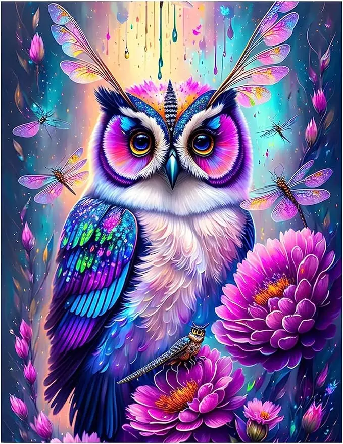 Completed Owl and Flower Diamond Painting