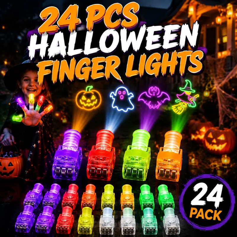 EFFUN 24PCS Animal-Themed Halloween LED Finger Projection Lights - Lightweight Glowing Novelty Lighting, Kids 3+ Party Favors, Stocking Stuffers, Goodie Items, Animal/Halloween