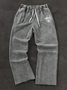 Men's Straight Leg Pants, Dark, Star Letter Design, Outdoor Camping Party Picnic, Casual Fashion, All Seasons, Retro Style