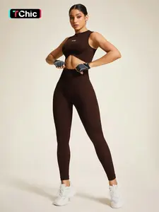 Two-piece Set Women's Letter Pattern Crop Tank Top & High Waist Leggings Tracksuit Set, Athleisure Wear Set, Casual Comfy Breathable Seamless for Yoga Gym Workout Running, Ladies Sportswear for All Seasons