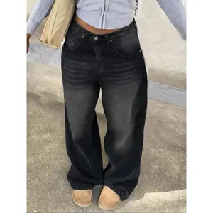 Women's wide leg jeans, hip-hop loose jeans, Y2k streetwear jeans, women's fashionable essential pants, casual and comfortable denim pants, suitable for all seasonsRAIMENTRY