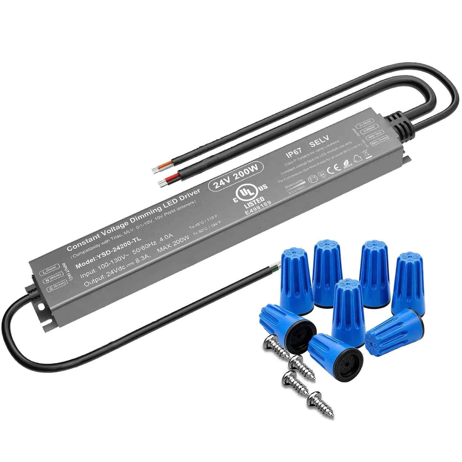 200W 24V Dimmable LED Driver,UL Listed 5-in-1 Triac/0-10V/MLV/PWM