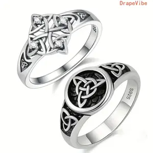 Vintage Knot Trinity Ring European American Witch Amulet Inlaid Crystal Design Stackable Bridal Jewelry, Stacking Rings, Unique Vintage Rings
