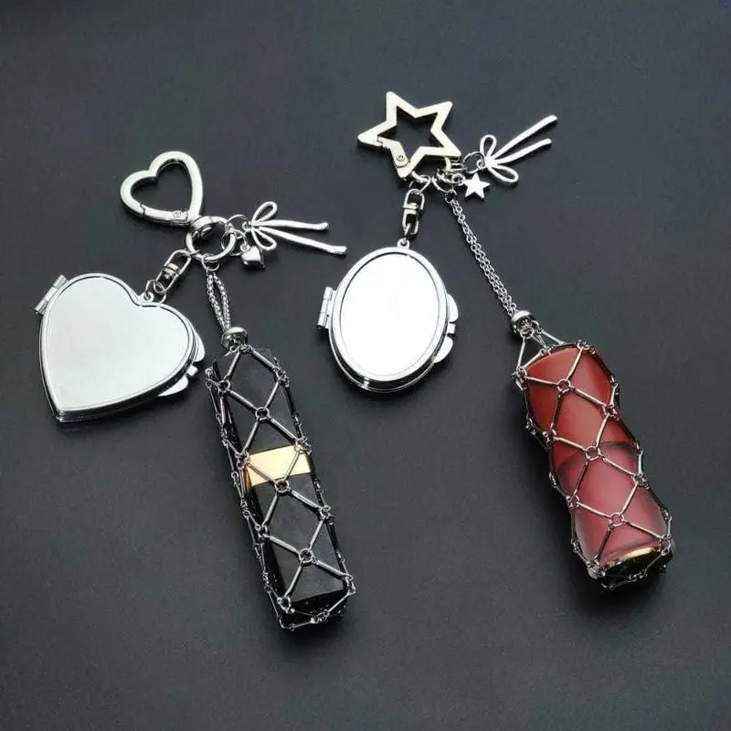 Stainless Steel Mesh Bag Pendant Keychain - Unisex Fashionable Simple Metal Design, Stylish Keyring, Portable Organized On-the-Go Essential Bag Charm for Lipstick, Cosmetics, Hand Cream, Keychain Included, Fine Steel, Elegant, Plain, Casual, Gift Keychain