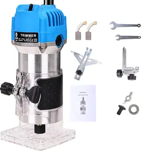 Wood, Laminate Milling Engraving Hand Machine Joiner Tool Trimmer, 800W 110V Compact Palm, Woodworking for Woodworking, Edge Guide and Roller Guide, 11 pcs