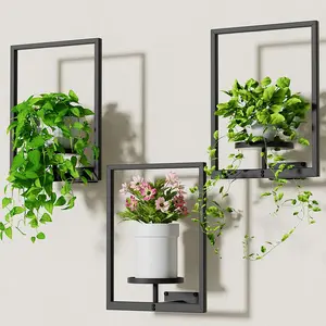 Wall Mounted Planters Set Of 2/3 Black Iron Wall Planters, Modern Gallery Style Indoor/Outdoor Hanging Flower Shelf, Minimalist Design