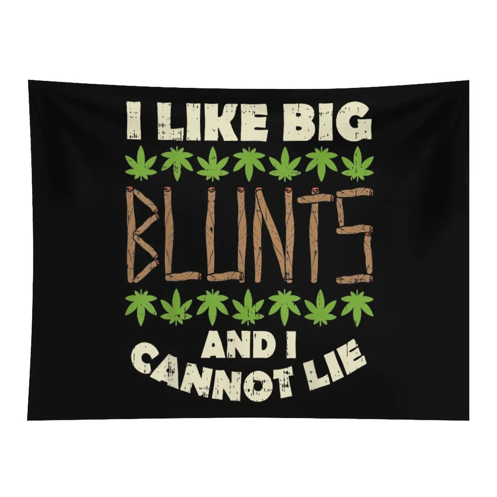 Distressed Vintage Lettering Big Blunts And Cannabis Leaves Graphic Black Wall Tapestry Casual Stoner Culture Indoor Wall Art Hanging Decor