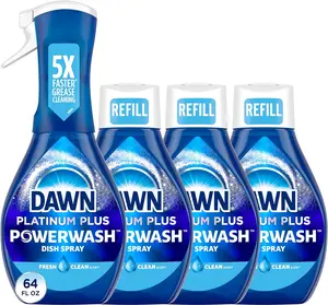 Dawn Platinum Powerwash Dish Spray Bundle - 1 Spray (16oz) + 3 Refills (16oz each) - Fresh Scent - Efficient Cleaning - Rapid Grease Removal - Household Cleaning