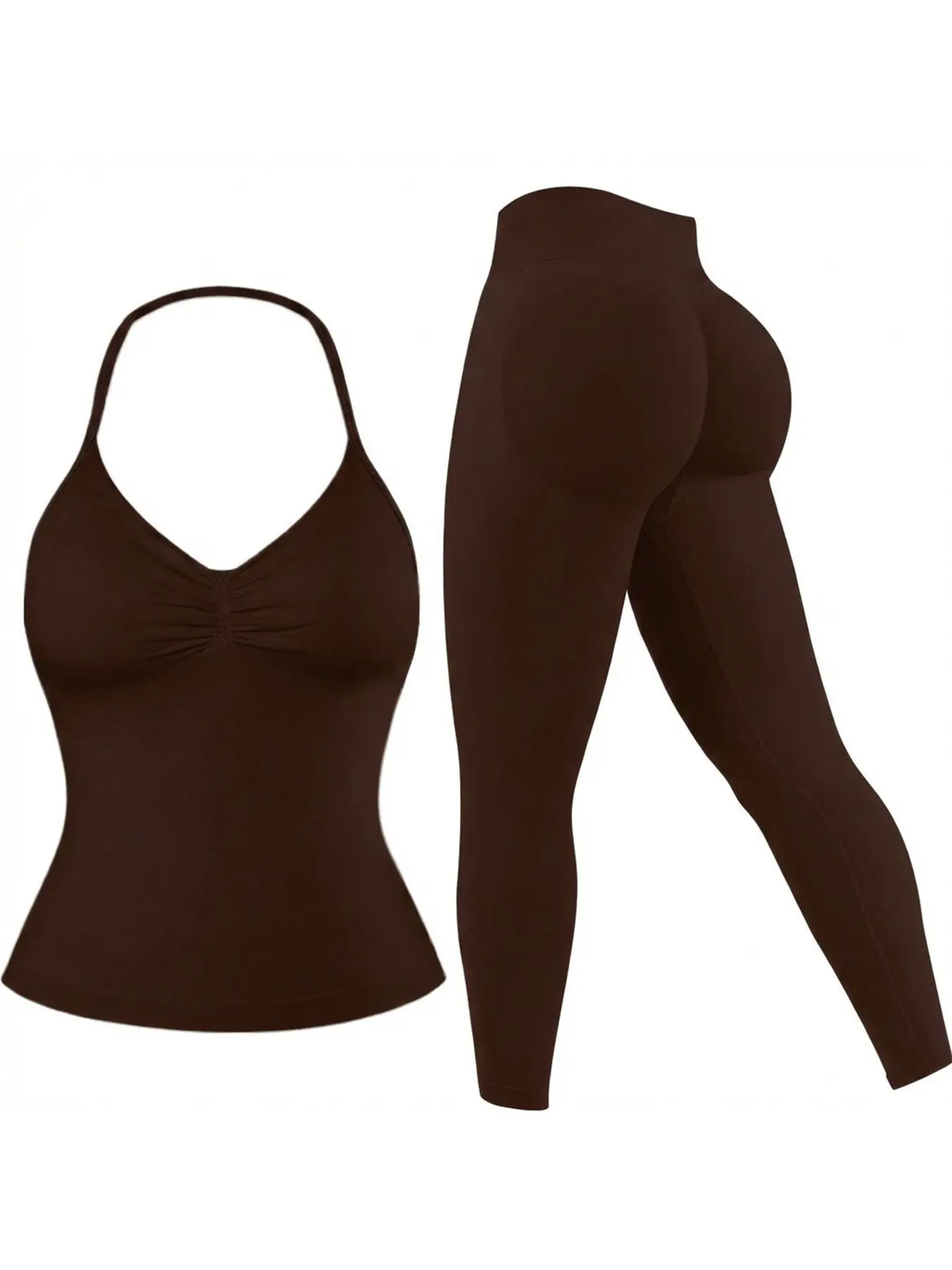 Women's Sportswear Set, Form Fitting Activewear, Sculpting Workout Outfit, Halter Sports Bra Top + Butt Lifting Tight Pants, Detachable Padded Bras, Gym Outdoor Running Yoga Clothes