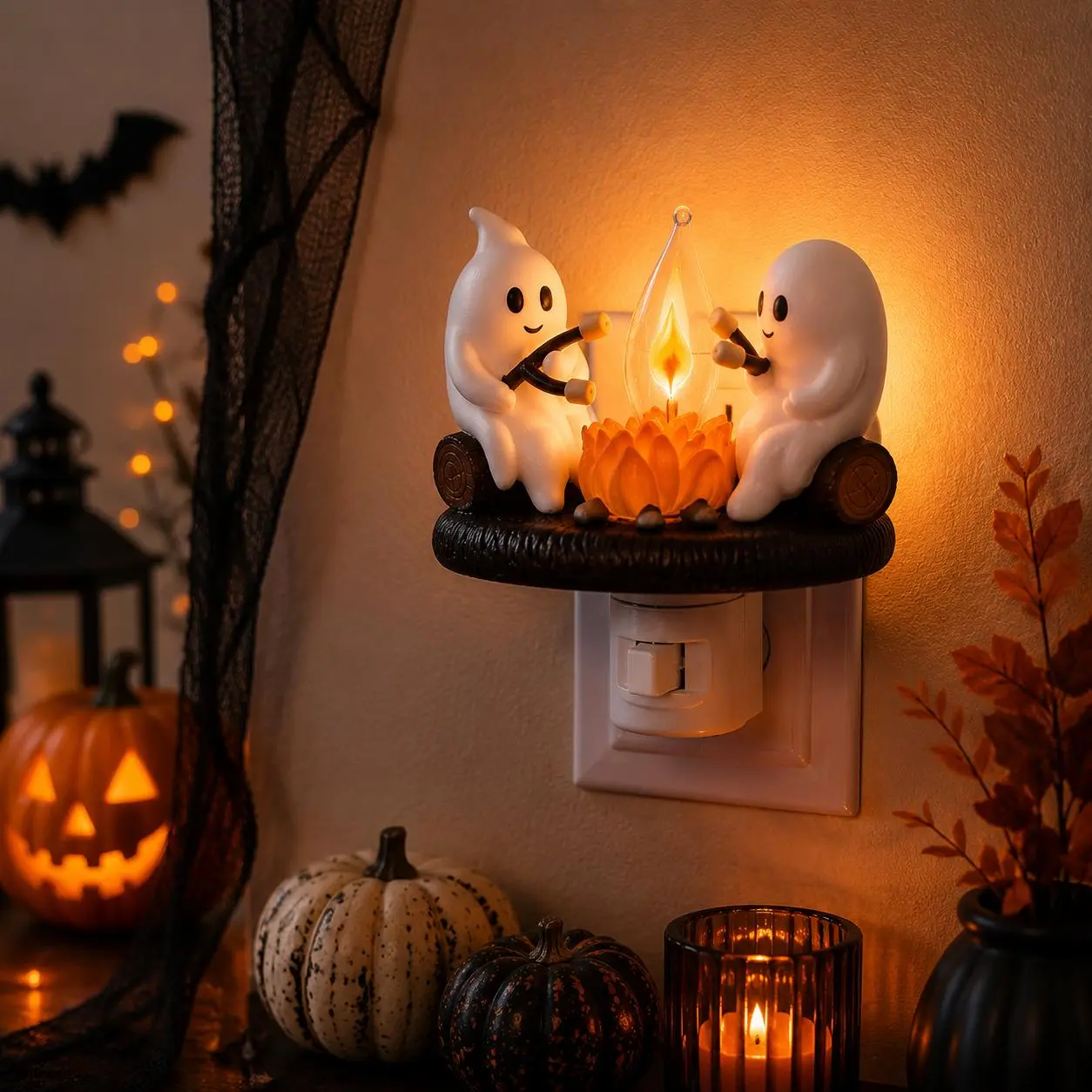 2026 Ghost Campfire Flickering Ghost Campfire Night LightNightlight, 3D LED Small Faux Campfire Night Light, Funny Halloween Nightlight Indoor Decorations, Spooky Halloween Decor, Halloween Party Decorations, Halloween Gift