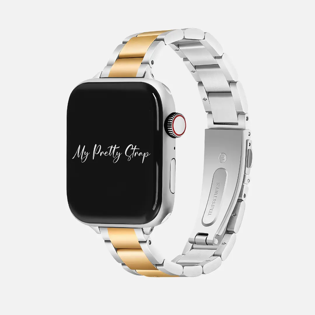 My Pretty Strap – Compatible Apple Watch Band – Stainless Steel iWatch Strap for Women – Series 1–10, SE & Ultra (38MM / 40MM / 41MM / 42MM / 44MM / 45MM / 49MM) – Gold, Silver – Dual Glaze