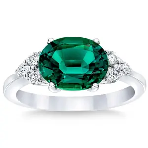 3 1/4Ct Oval Emerald & Lab Grown Diamond Ring in 10k White or Yellow Gold