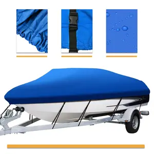 Boat Cover Waterproof Heavy Duty Marine Dust V-Hull Runabout with Adjustable Straps, Storage Bag & Anti-UV Protection for Marine Use