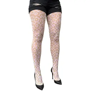 Beige Floral Check Patterned Tights