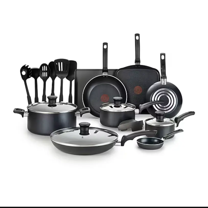 T-Fal Essentials 20-Pc Aluminum Nonstick Cookware Set Pots Pans Lids Kitchen Cooking Set