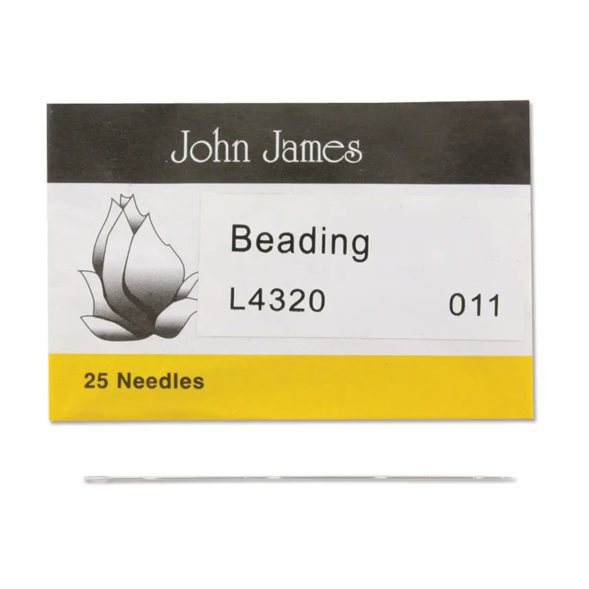John James English Beading Needles - Size 11 Long, 25 Needles, Ideal for Pearls, Sequins, Herringbone Stitch, Seed Beads, Brick Stitch Sewing Projects