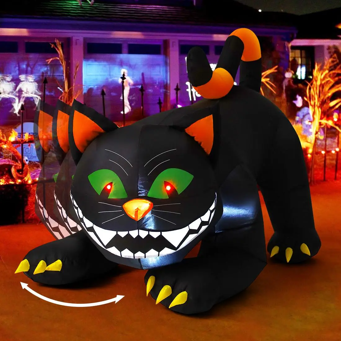 Black Cat Inflatables Outdoor Decorations with Moving Head, Built-in LEDs for Indoor Party Garden Use
