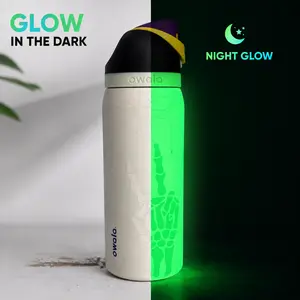 Owala 32oz FreeSip Stainless Steel Insulated Water Bottle with Locking Flip Lid Leakproof Double Wall Travel Bottle Glow in The Dark Spider Web Skeleton Hand Print Reusable Sports Water Bottle for Halloween Camping Gym,cup,spill
