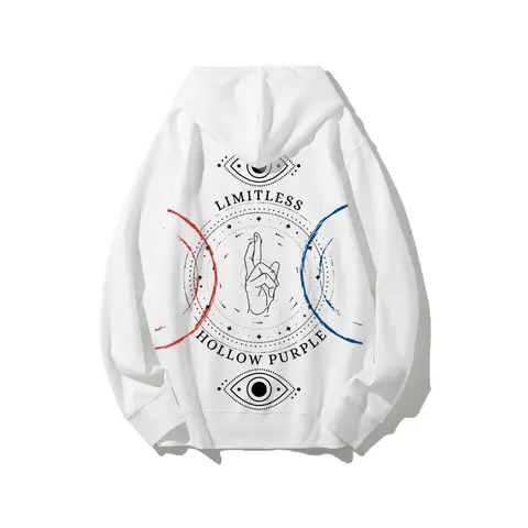 JJK Gojo Satoru Limitless Hollow Purple Domain Graphic Hoodie - Unisex 100% Cotton Crew Neck Male Clothing, Breathable Streetwear Tops, Go-To Fan Gift for Boyfriends, Casual Vintage Anime Sweatshirts